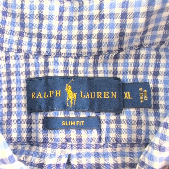Ralph Lauren Checked Plaid Slim Fit Button Down Long Sleeved Shirt Men's XL - Picture 3 of 8